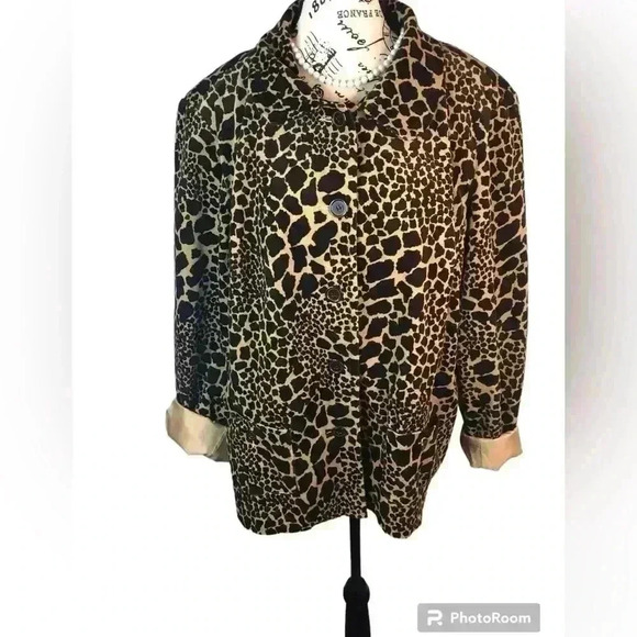 Susan Graver Women’s XL Leopard Print Jacket Button Front Brown Tan and Black - Picture 1 of 6